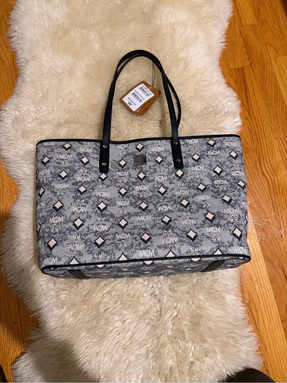 MCM Gray and Black Logo Tote